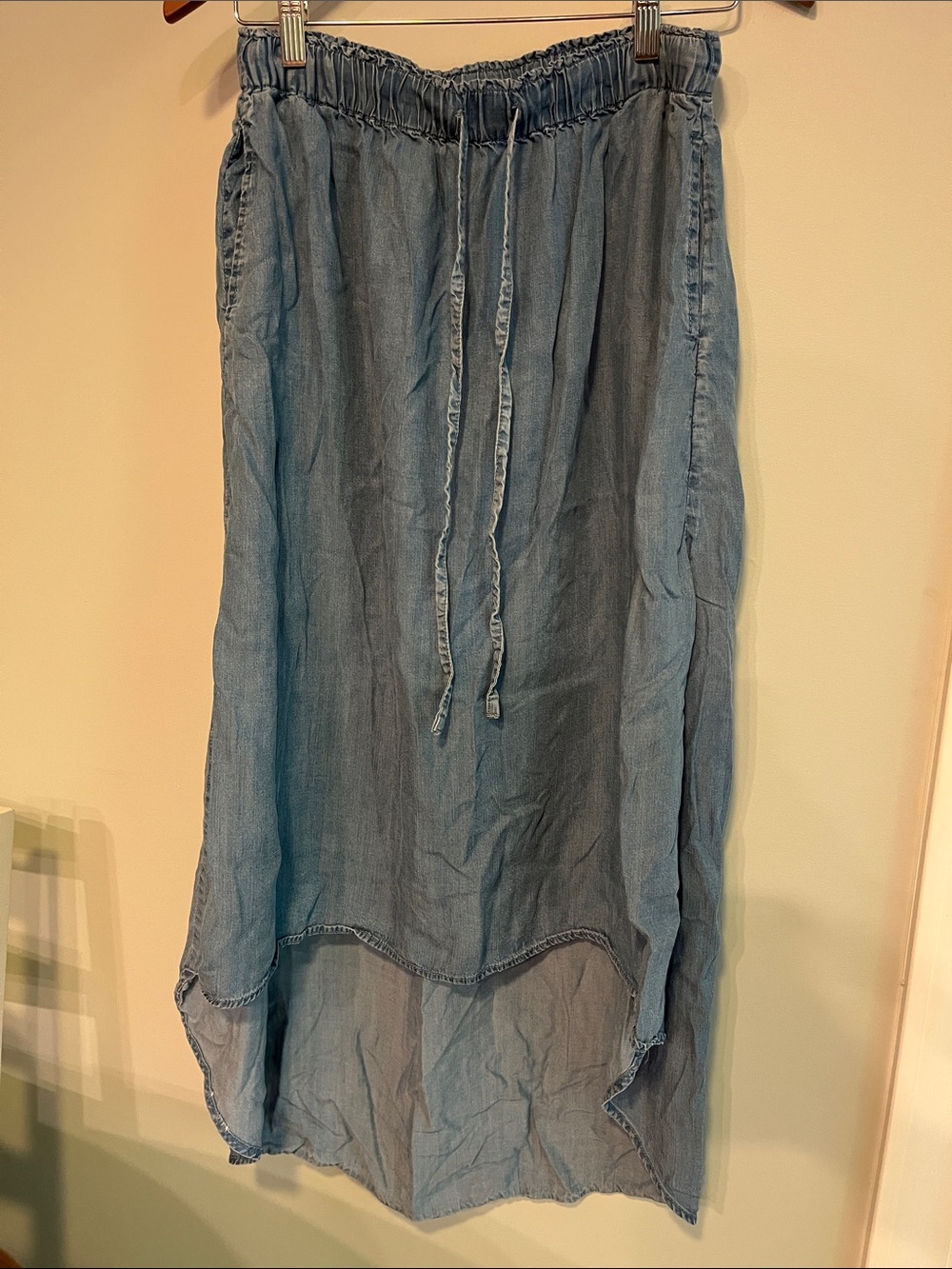 Light Blue Jean Drawstring Maxi Skirt Size Medium